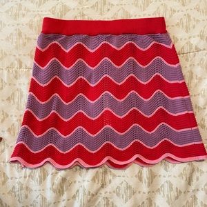 Another Girl Size XS Wavy Contrast Pointelle Mini Skirt In Red/Lilac